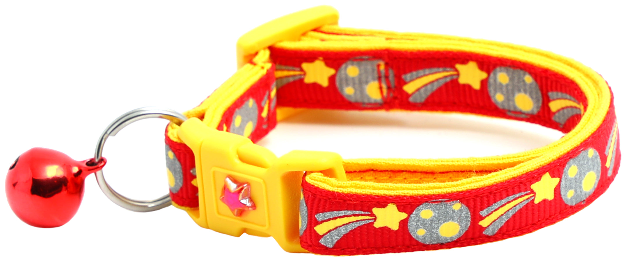 Shooting Stars Reflective Cat Collar showcasing reflective elements and reinforced cotton material, designed for safety and style.